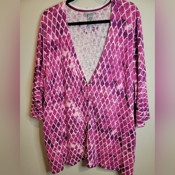 Catherine's Magenta Pink 3/4 Sleeve Cardigan Size 2X - Picture 2 of 6